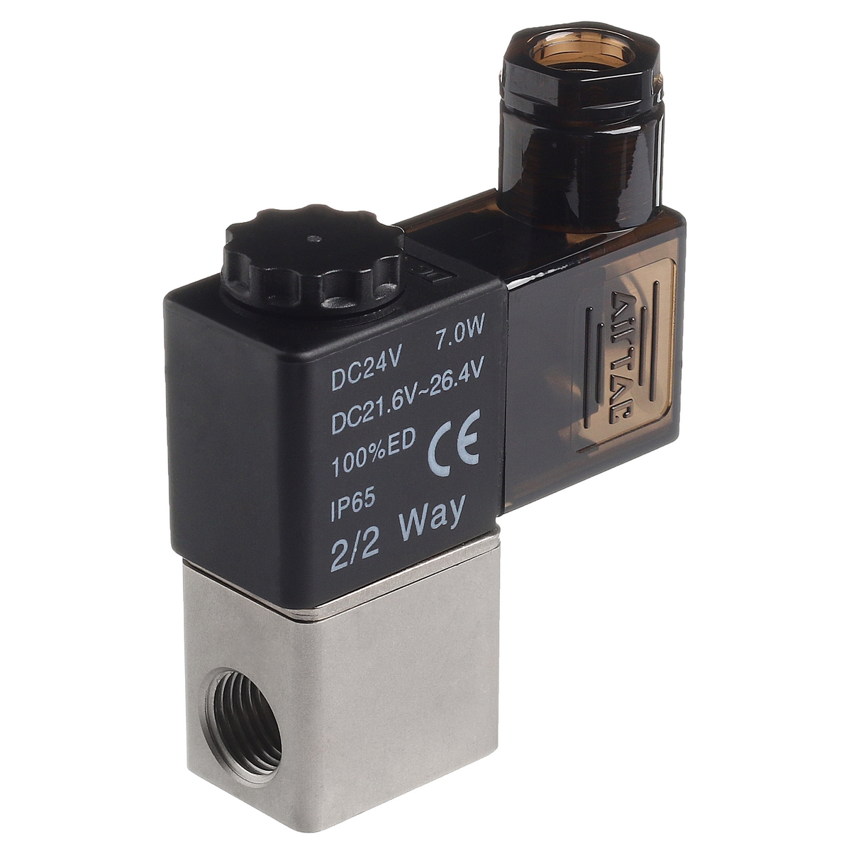 2V025-08 24 V DC AirTAC - Пневмораспределитель прямого действия электр. упр., 2/2 НЗ, G1/4, 24 V DC