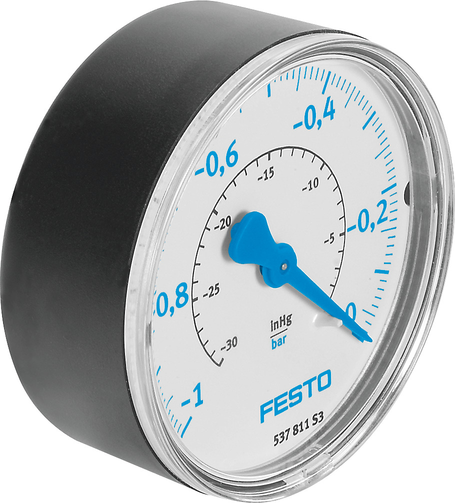 VAM-63-V1/0-R1/4-EN 537811 FESTO - Вакуумметр, -1 ÷ 0 бар, R1/4, осевой, 63 мм, КТ 2.5