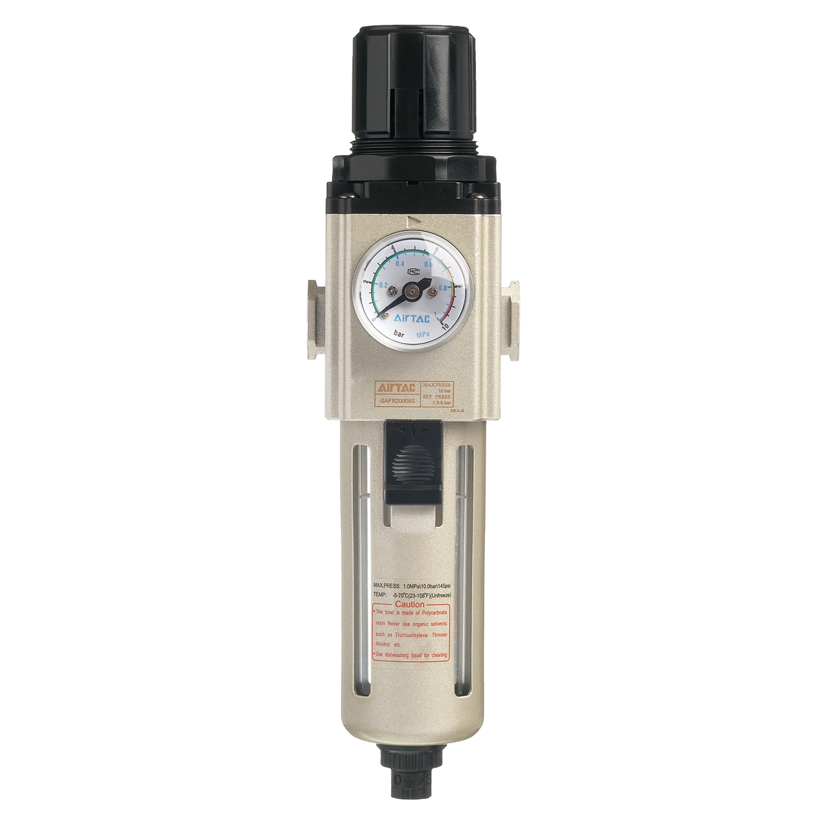 GAFR20008SG AirTAC - Фильтр-регулятор, G1/4, 9 бар, 40 мкм, полуавт. конд.-отвод