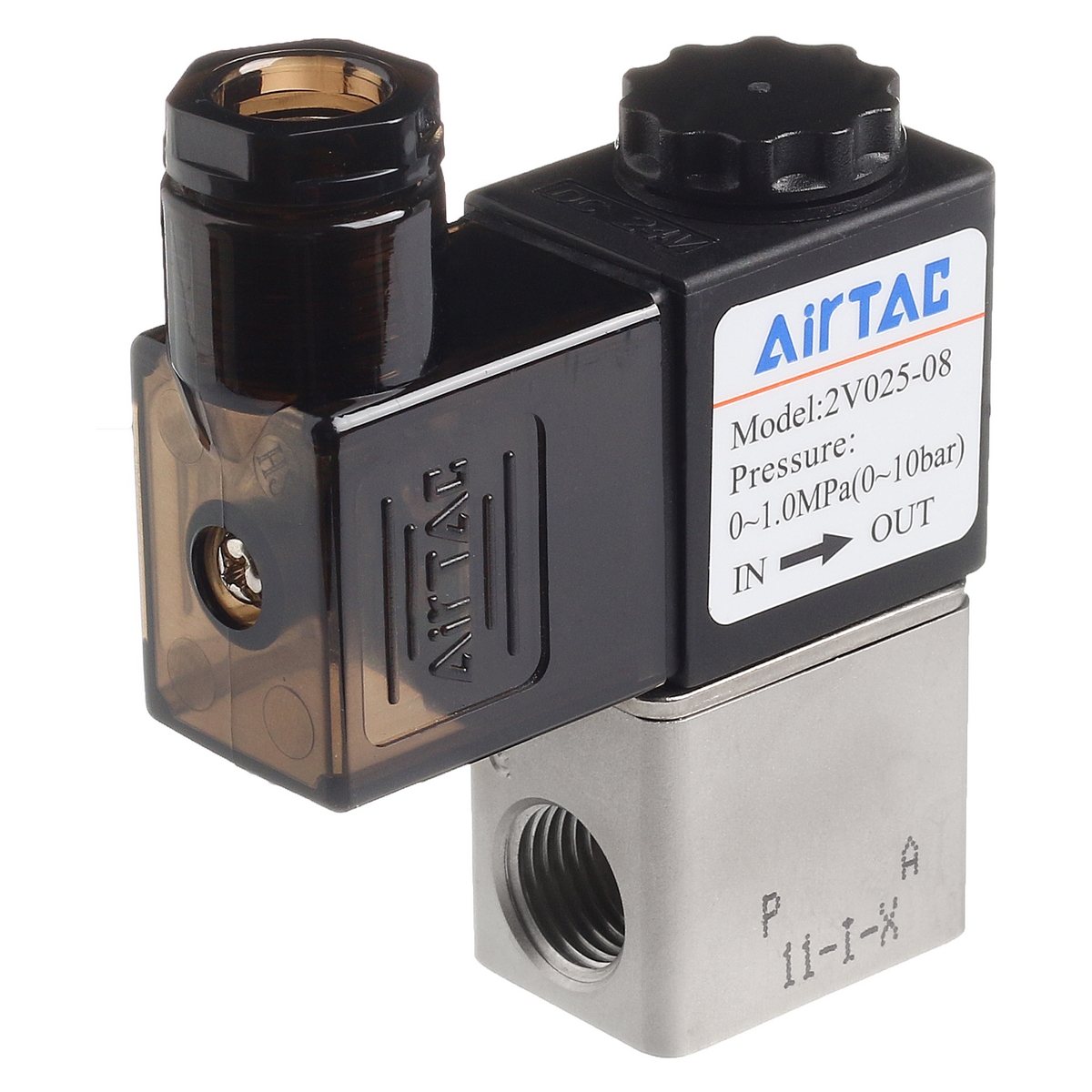 2V025-08 24 V DC AirTAC - Пневмораспределитель прямого действия электр. упр., 2/2 НЗ, G1/4, 24 V DC